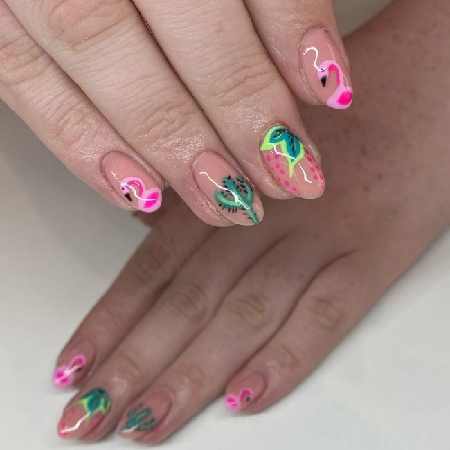 50+ Flamingo Nail Art Designs — Funky Tropical Nail Set