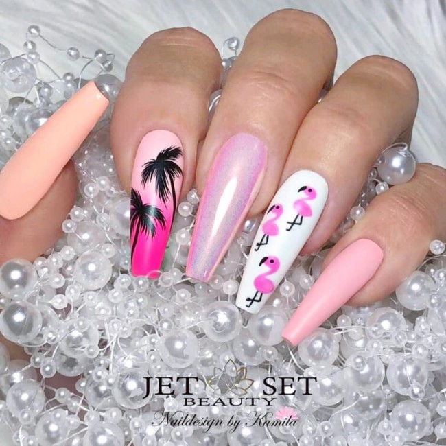 50+ Flamingo Nail Art Designs — Acrylic Tropical Coffin Nails