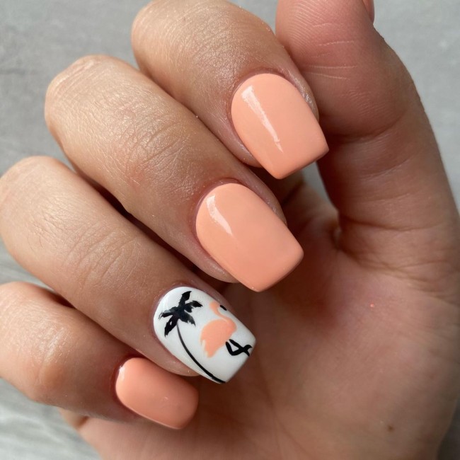 50+ Flamingo Nail Art Designs — Flamingo Soft Peach Nails