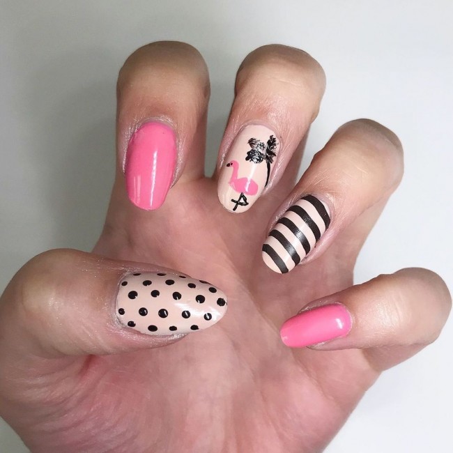 50+ Flamingo Nail Art Designs — Strip, Pink and Flamingo Nails