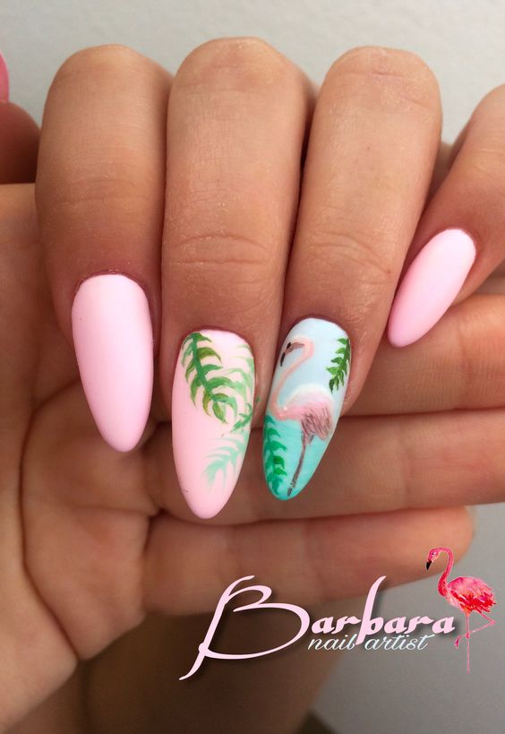 50+ Flamingo Nail Art Designs — Pink Nails with Flamingo & Flowers