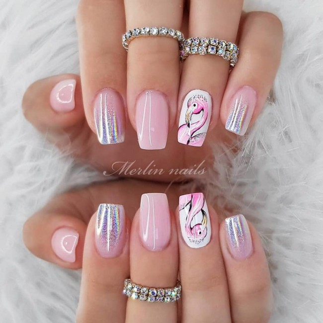 50+ Flamingo Nail Art Designs — Chrome, Pink & Flamingo Nails