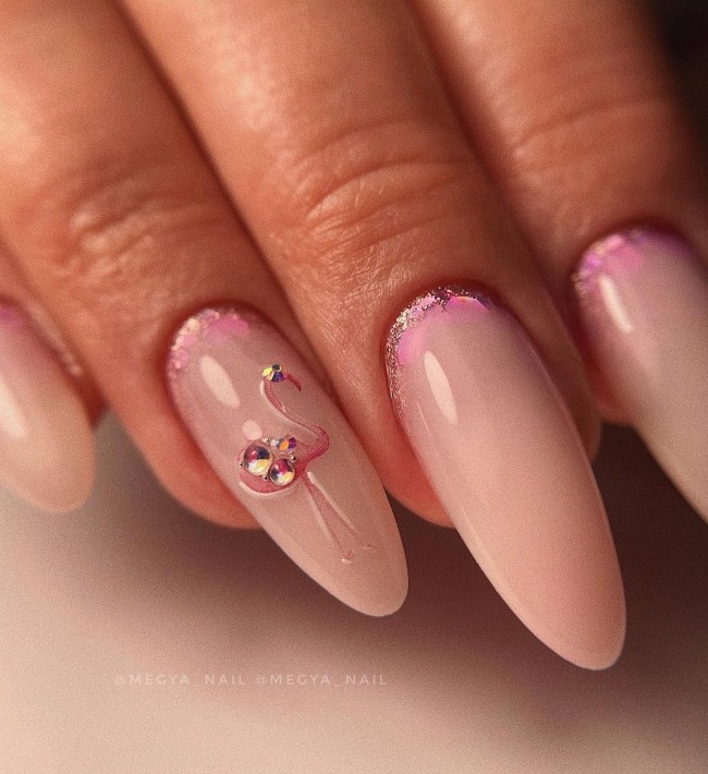 50+ Flamingo Nail Art Designs — Glitter Cuff and Flamingo Nails