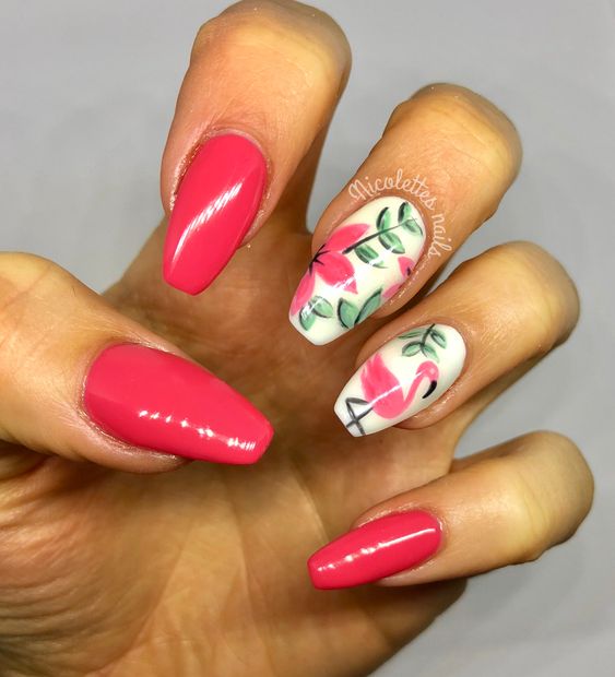 50+ Flamingo Nail Art Designs — Bright Pink Flaming Nail Art