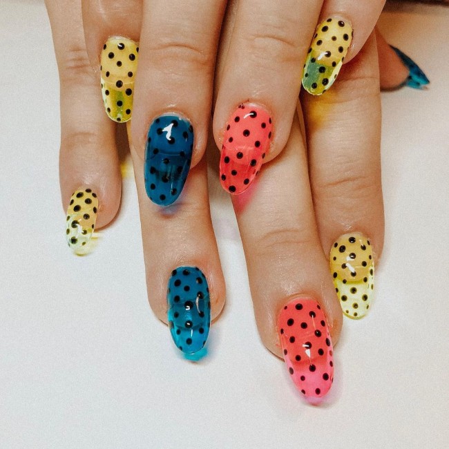 colorful jelly nails, polka dot jelly nails, jelly nail art designs, jelly nails 2022, summer nail designs 2022