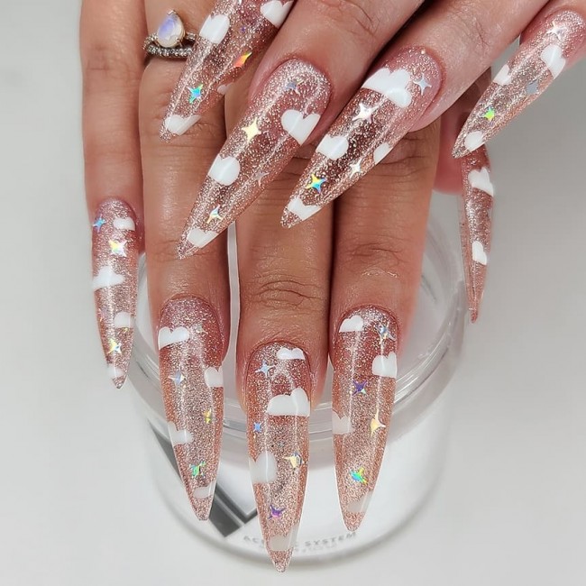 glitter jelly nails, jelly nail art designs, summer nail trends 2022, glass nails, glass nail ideas , jelly nail designs