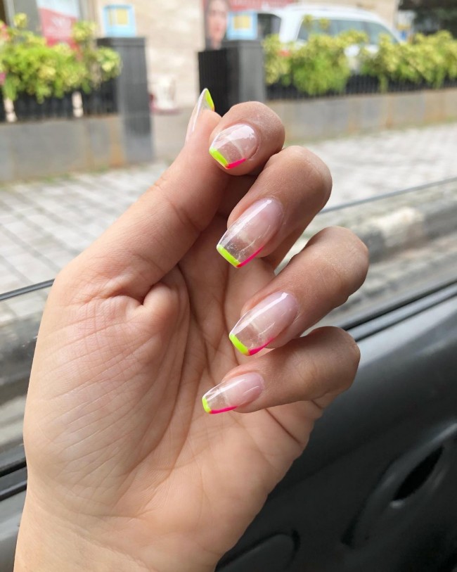 glass nails neon tips, jelly nails, jelly nail art designs, summer nail trends 2022, glass nails, glass nail ideas , jelly nail designs