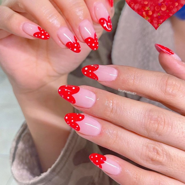 59 Cutest Love Heart Nail Art Designs : Polka Dot Red Heart Tips