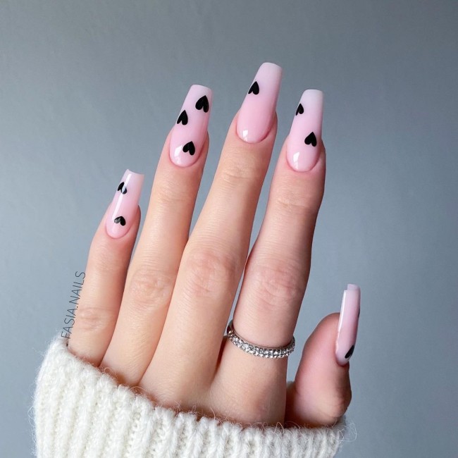 59 Cutest Love Heart Nail Art Designs : Little Black Hearts