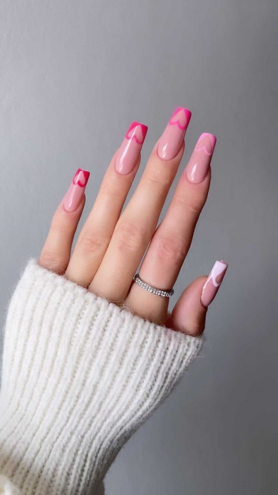 59 Cutest Love Heart Nail Art Designs : Outline Heart French Tips