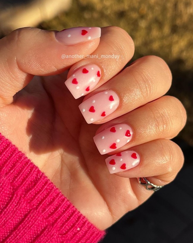 59 Cutest Love Heart Nail Art Designs : Little Hearts & White Dots