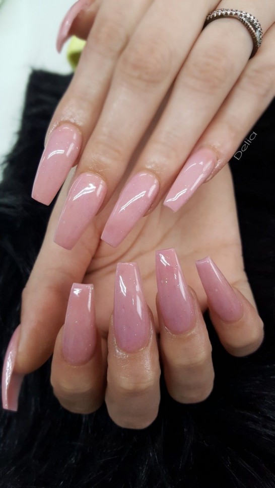 Nude Acrylic Nail Art Designs — Soft Shimmery Nude Pink Nails