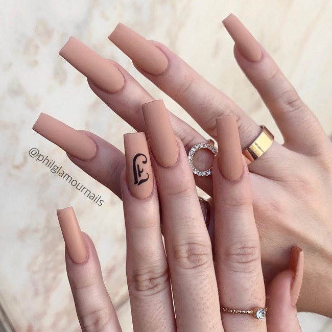 Nude Acrylic Nail Art Designs — Matte Nude Coffin Nails