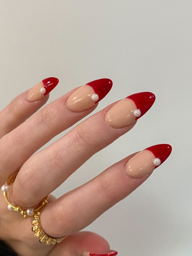 50+ Pearl Nail Art That Are Super Pretty — Red French Tips