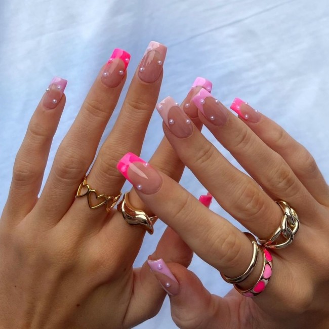 50+ Pearl Nail Art That Are Super Pretty — Pearl Nails Shades of Pink French Tips