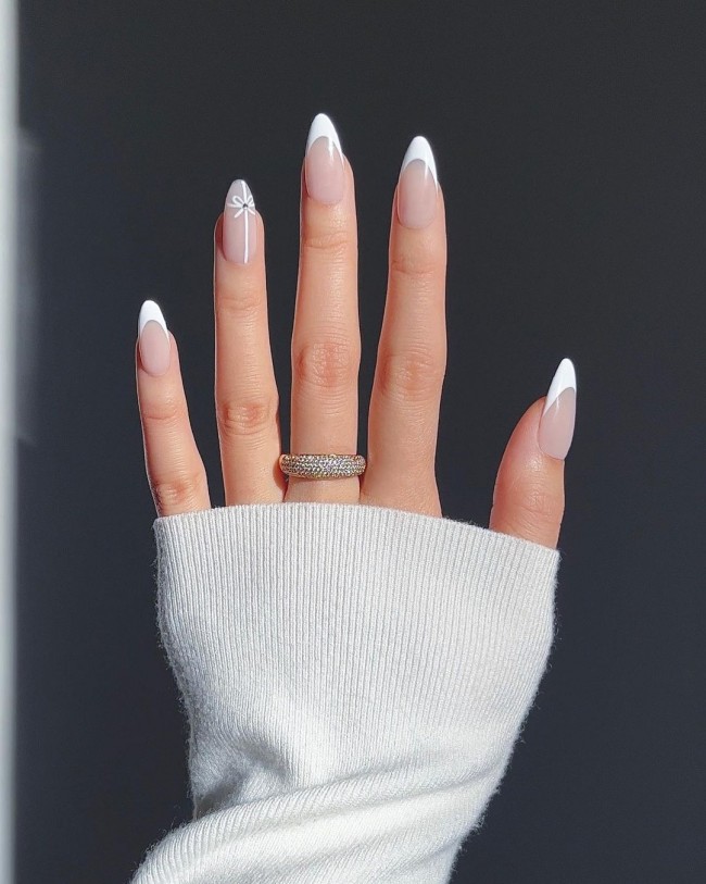 40+ Cute Nail Art Designs To Wear in Spring : White Tips with Flower
