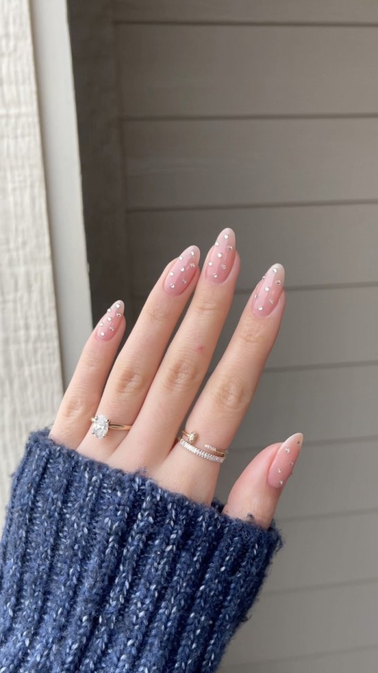 40+ Cute Nail Art Designs To Wear in Spring : Nude Nails with Silver ...