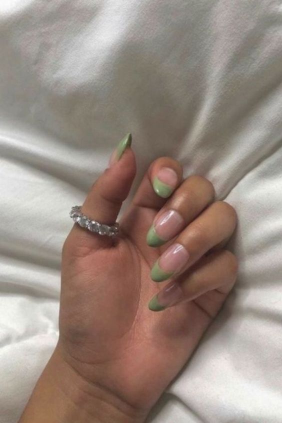 40+ Cute Nail Art Designs To Wear in Spring : Green French Nails