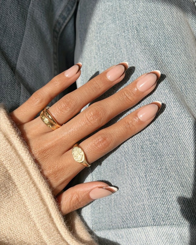 40+ Cute Nail Art Designs To Wear in Spring : Shades of brown layered tip nails