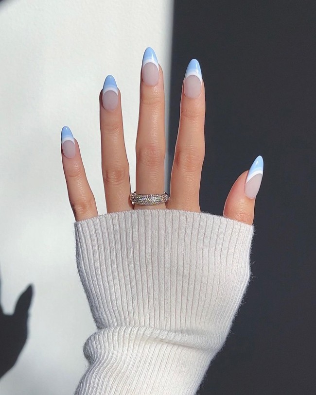 40+ Cute Nail Art Designs To Wear in Spring : Three Toned Blue Tips