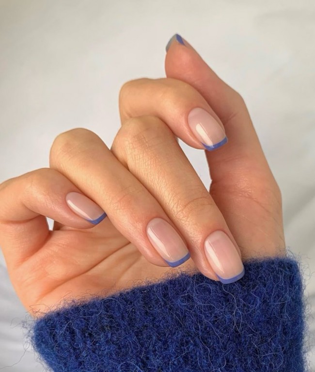 blue french tips, blue french nails, minimalist nails, simple french nails, spring nails 2022