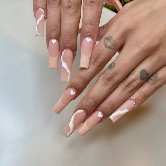 Valentine’s Day Nails That We Heart It — Powder Nude Abstract Nails