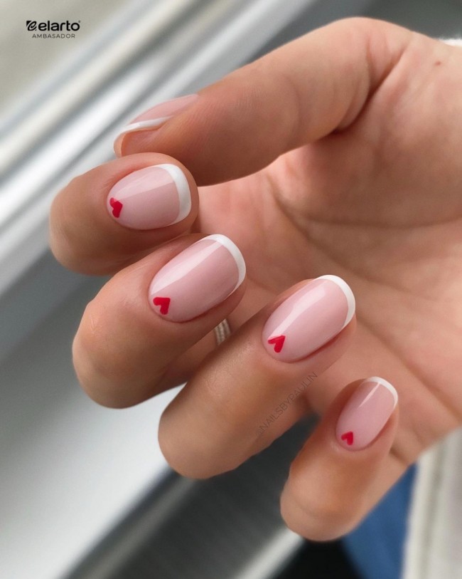 Valentine’s Day Nails That We Heart It — Classic French Manicure with Hearts