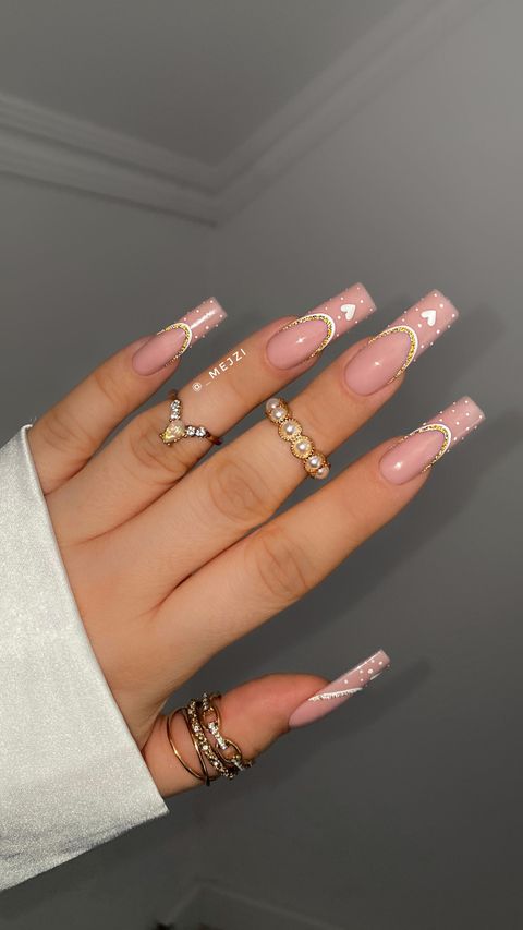 Valentine’s Day Nails That We Heart It — Nude Gold Smile Line Nails