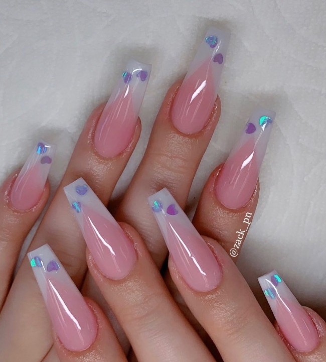 Valentine’s Day Nail Art Designs 2022 : Subtle French  Tips with Love Hearts