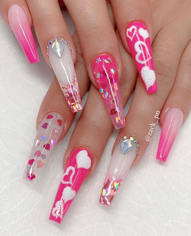 Valentine’s Day Nail Art Designs 2022 : Pink and White Valentine Nails