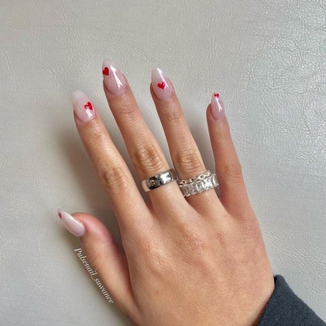 Valentine’s Day Nail Art Designs 2022 : Minimalist Love Heart Nails