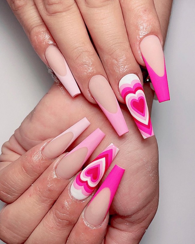 Valentine’s Day Nail Art Designs 2022 : Pink Heart Aesthetic Nails