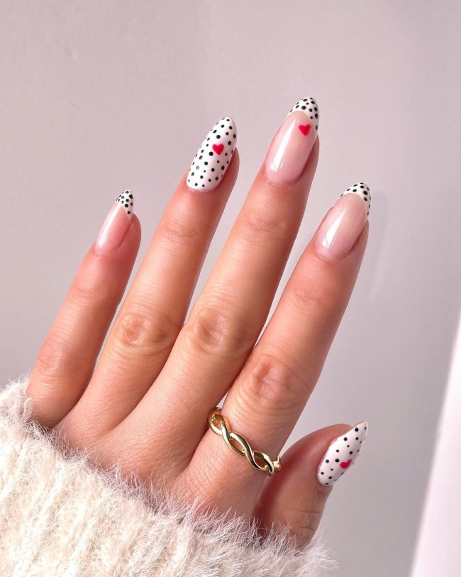 59 Cutest Love Heart Nail Art Designs : Dalmatian& Red Hearts