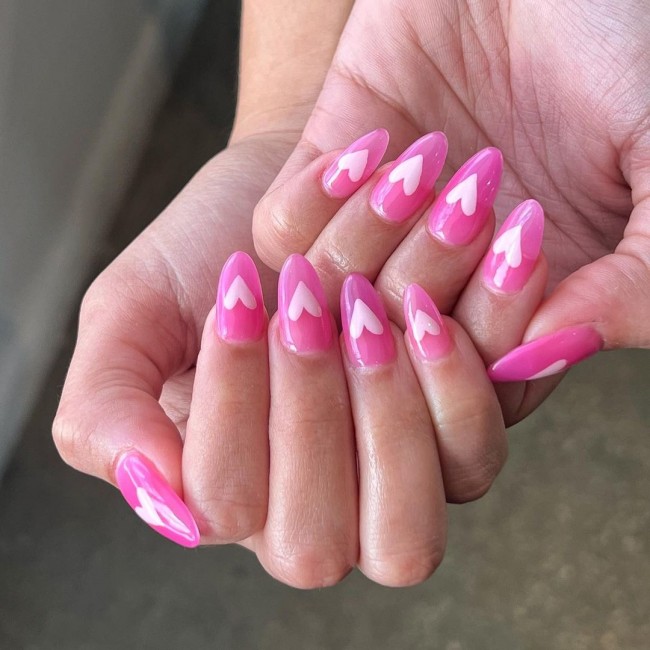 pink jelly nails with hearts, jelly nails, valentines day nails , valentines nails 2022