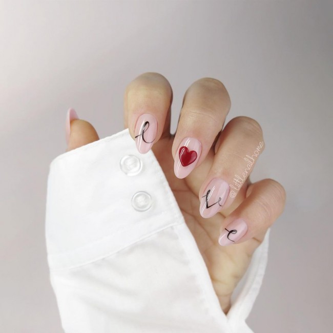 59 Cutest Love Heart Nail Art Designs : Love Letters with Red Heart