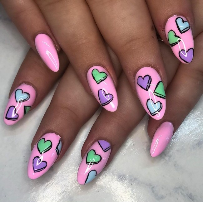 25 Cute Valentine’s Day Nail Designs 2022 : Candy Heart Nails