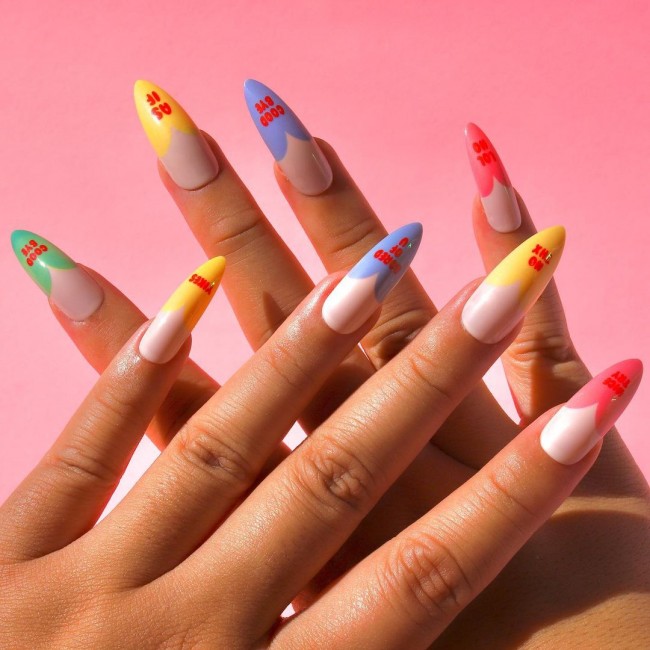 25 Cute Valentine’s Day Nail Designs 2022 : Colorful Heart Tip Nails