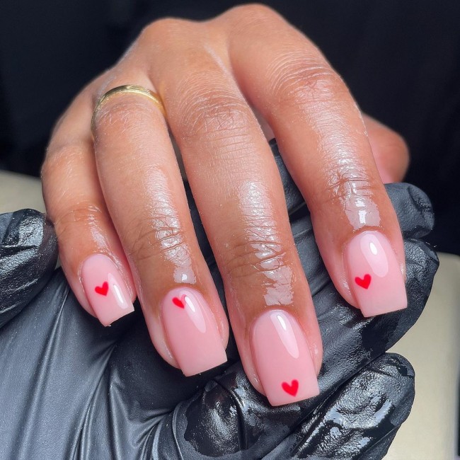 25 Cute Valentine’s Day Nail Designs 2022 : Minimalist Red Heart Nails