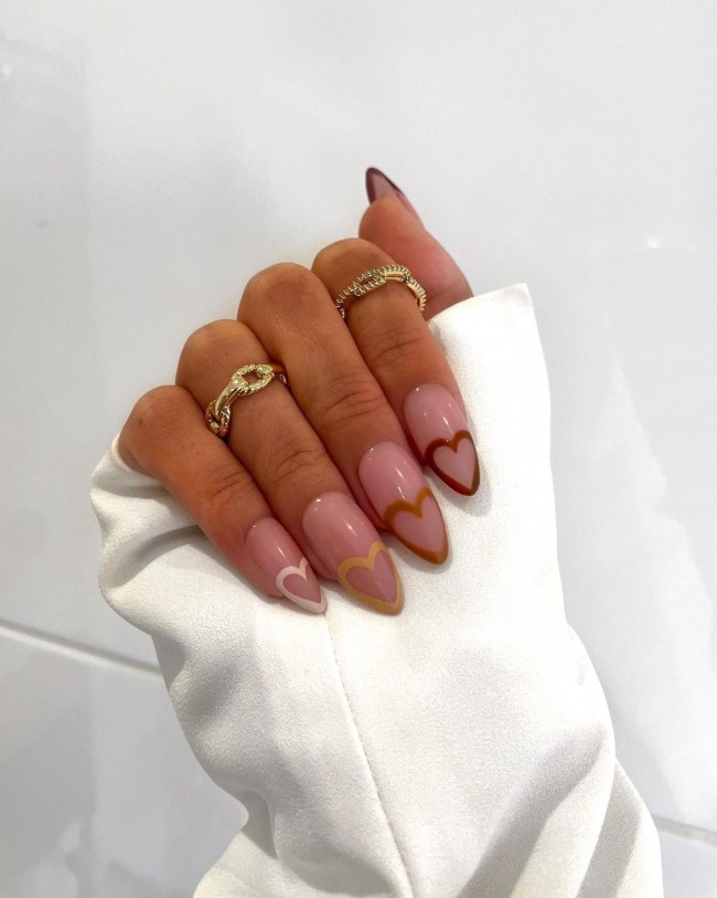 27 Pretty Heart Valentine’s Day Nails : Little Heart Cut Out Tip Nails