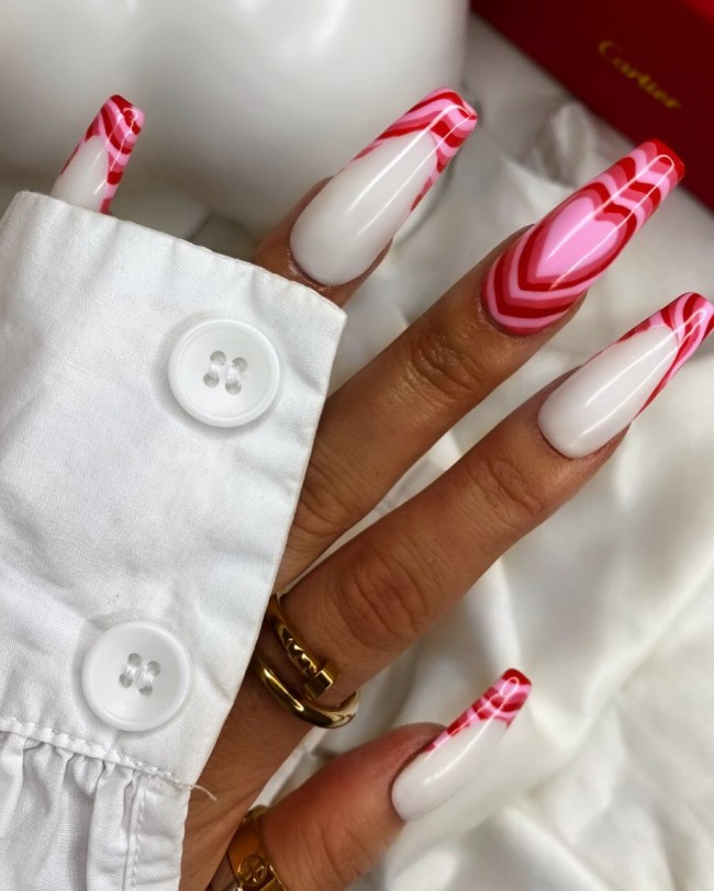 heart tip nails, love heart nails, heart tip nails pink, white heart nails, valentine's day nails 2022, pink heart valentine nails, valentine nail designa, valentine's day nail tips, valentines nails, red heart nails, pink heart nails