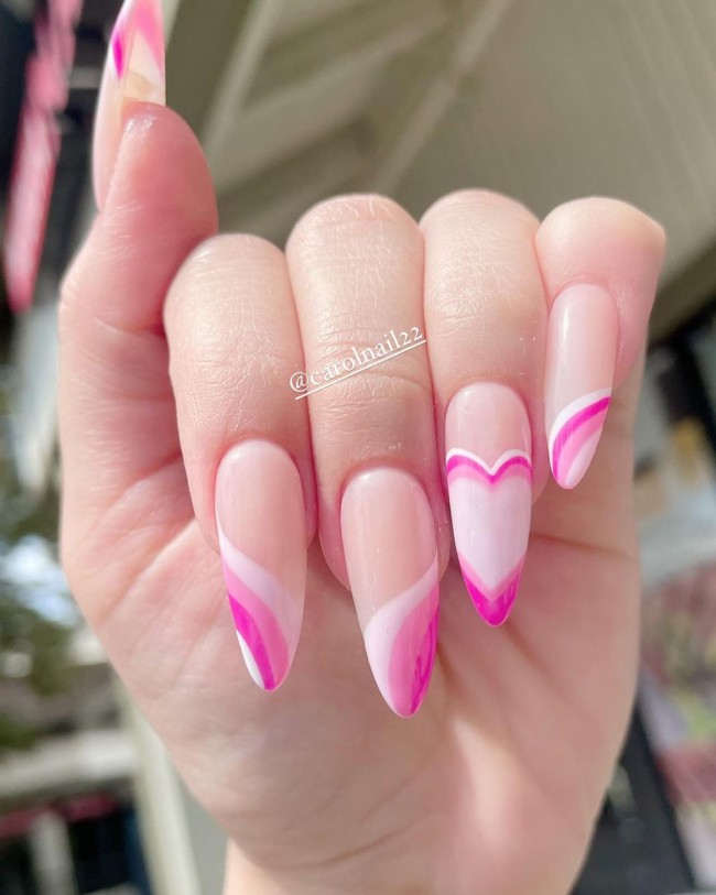 22 Pink Nail Designs For Valentine’s Day : Trendy Love Heart Nails