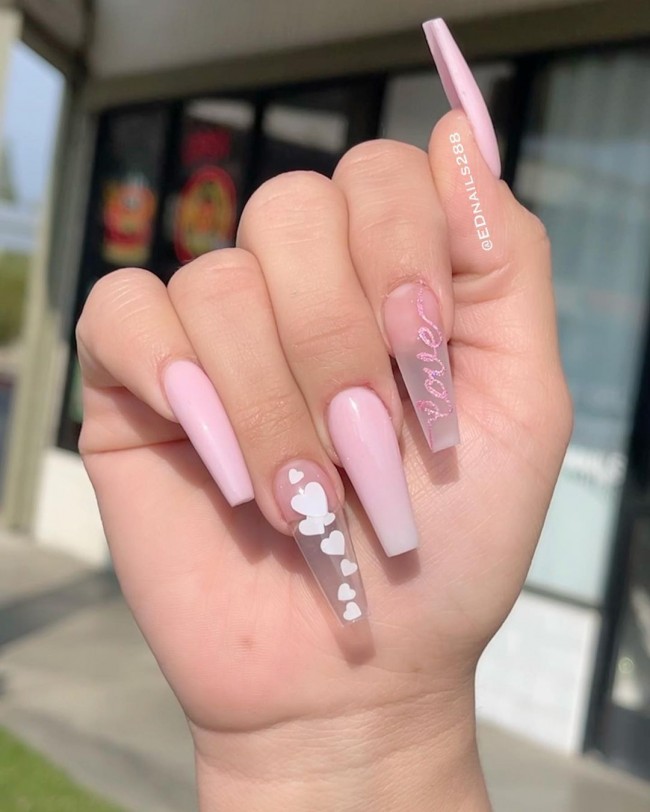 22 Pink Nail Designs For Valentine’s Day : Translucent & Ombre Pink Nails 