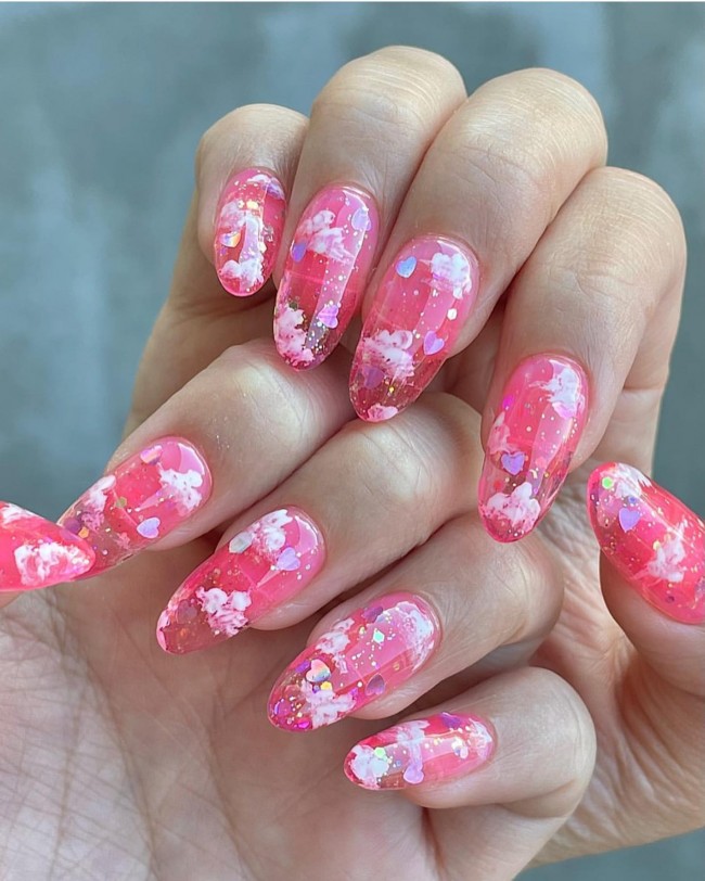 40+ Girly Kawaii Nail Art Designs — Jelly Pink Cloud Nails