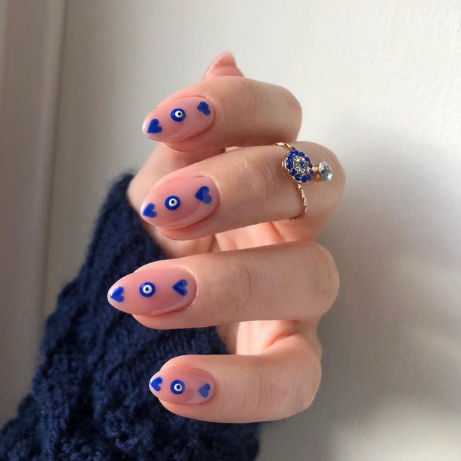 49 Beautiful Valentine’s Day Nails — Evil Eye + Heart Nails