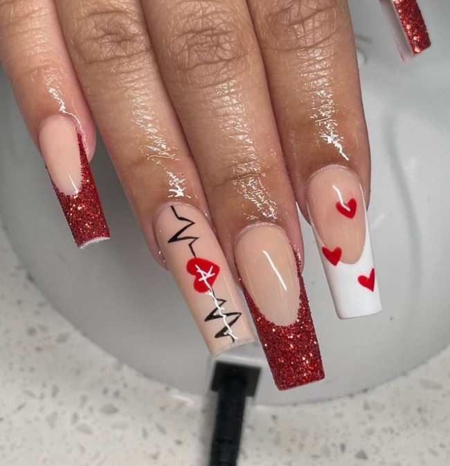 Valentine’s Day Nails That We Heart It — Mix n Match White & Red Nails