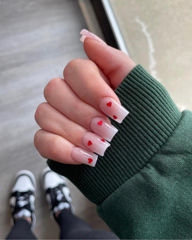 Valentine’s Day Nails That We Heart It — Little Red Heart Ombre Nails