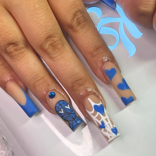 49 Beautiful Valentine’s Day Nails — Blue Spiderman Nails