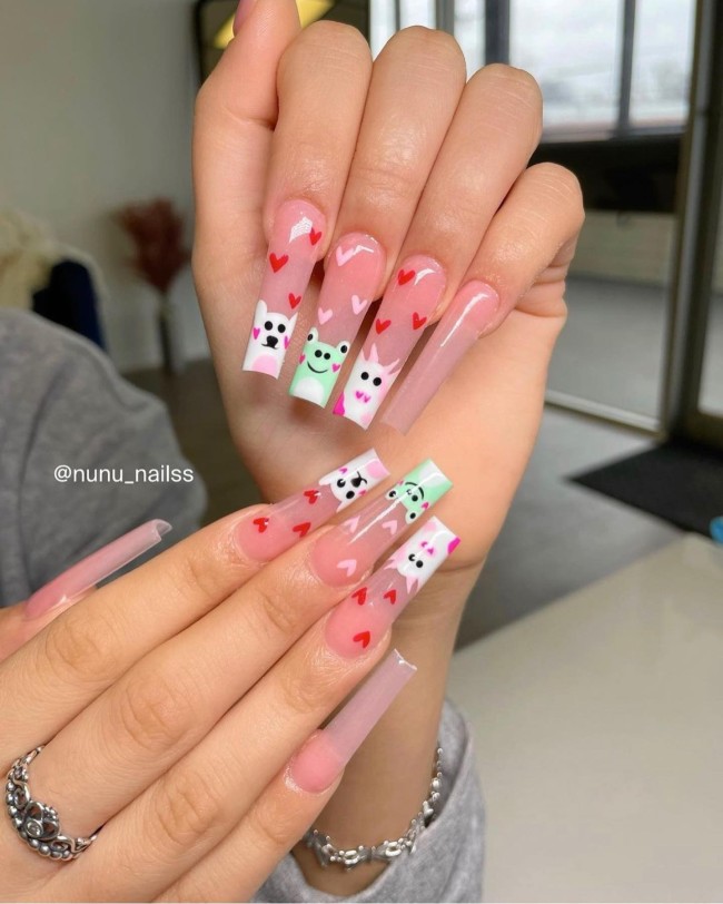 30+Trendy French Tip Nails for Valentines — Fun Animal Tip Ombre Nails