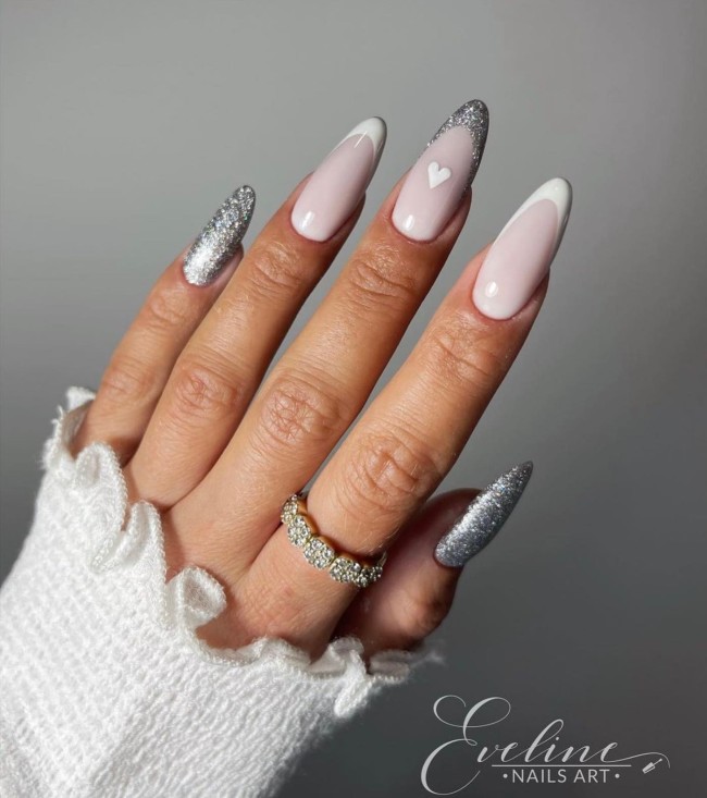 30+Trendy French Tip Nails for Valentines — Silver and White Tip Nails