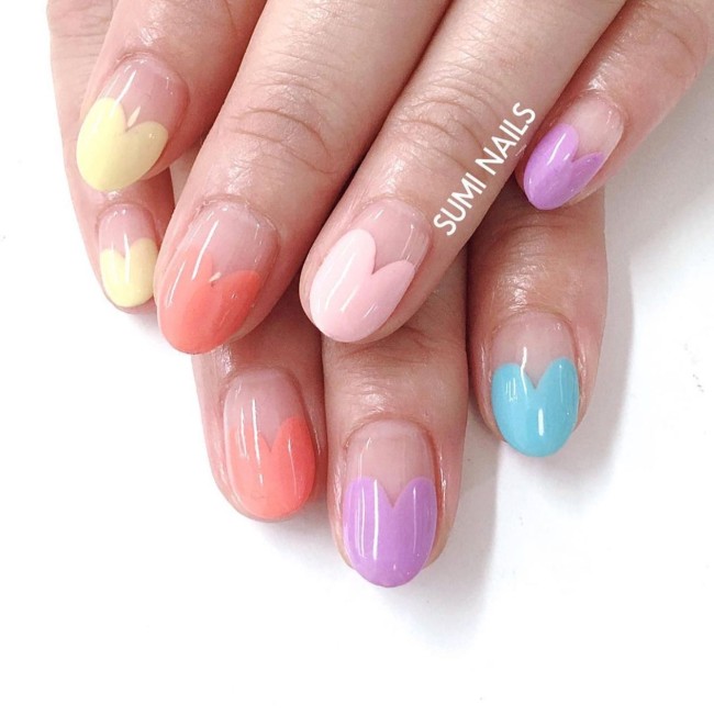 30+Trendy French Tip Nails for Valentines — Pastel Heart Tip Nails